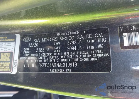 2021 Kia Forte Gt-Line from USA, damaged, VIN 3KPF34AD7ME319919